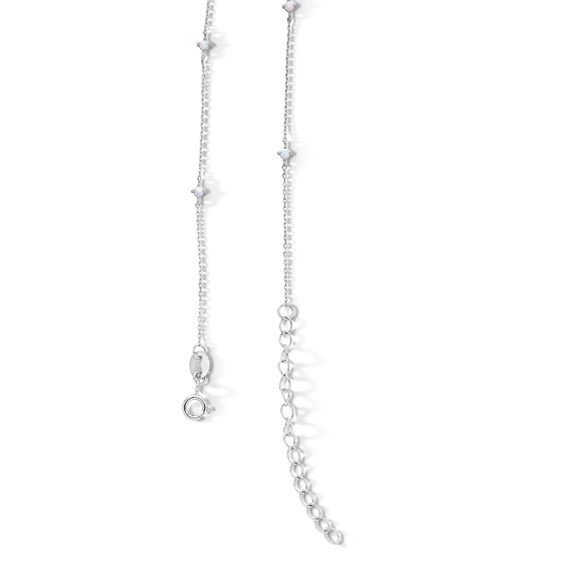 Simulated Opal Dainty Necklace in Semi-Solid Sterling Silver - 16" + 2"
