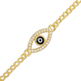 Cubic Zirconia Evil Eye Curb Chain Bracelet in 10K Gold - 7.5&quot;