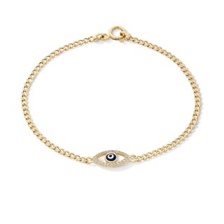 Cubic Zirconia Evil Eye Curb Chain Bracelet in 10K Gold - 7.5"
