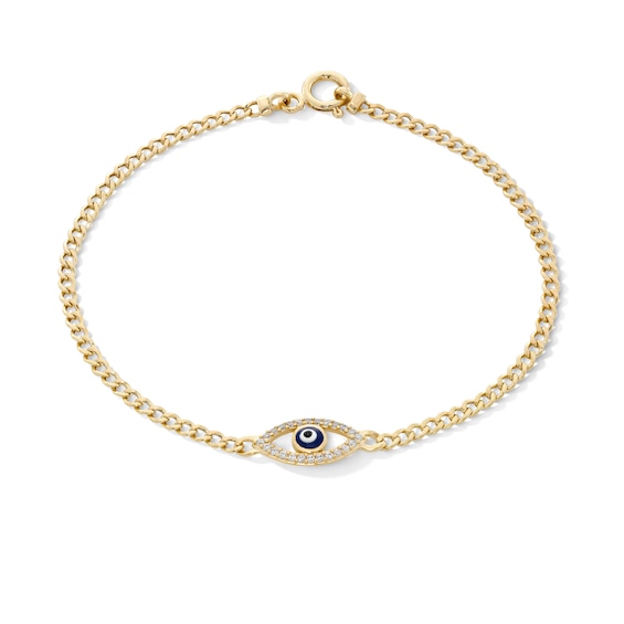 Cubic Zirconia Evil Eye Curb Chain Bracelet in 10K Gold - 7.5"
