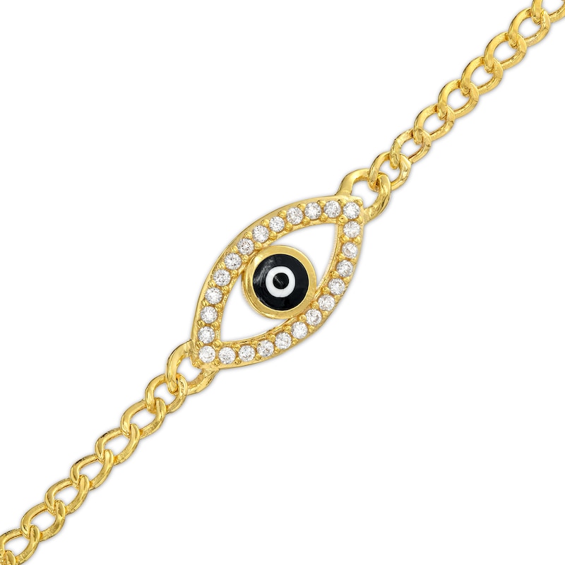 Cubic Zirconia Evil Eye Curb Chain Bracelet in 10K Gold - 7.5"