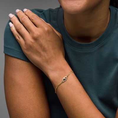 Cubic Zirconia Evil Eye Curb Chain Bracelet in 10K Gold - 7.5"