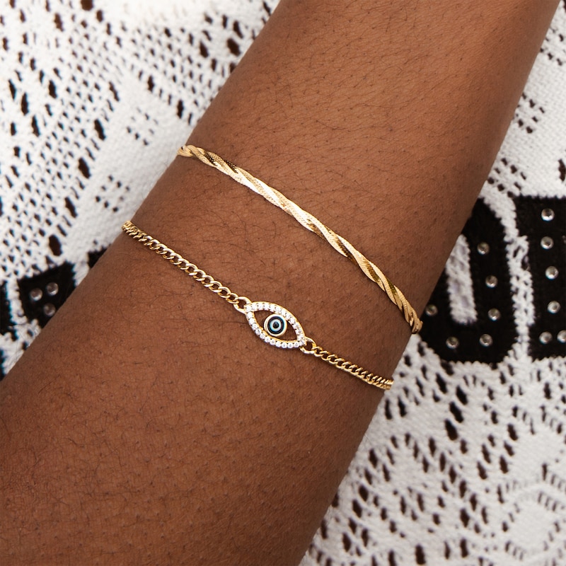 Main Image 2 of Cubic Zirconia Evil Eye Curb Chain Bracelet in 10K Gold - 7.5"