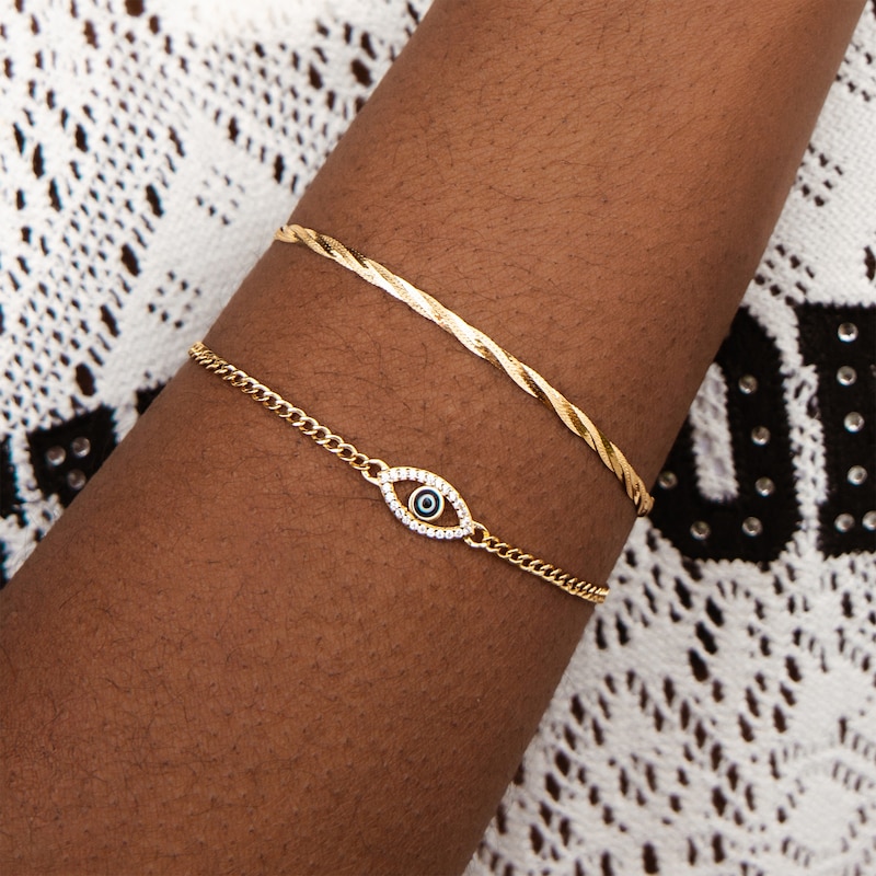 Cubic Zirconia Evil Eye Curb Chain Bracelet in 10K Gold - 7.5"