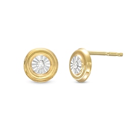 Cubic Zirconia Illusion Plate Round Stud Earrings in 10K Solid Gold