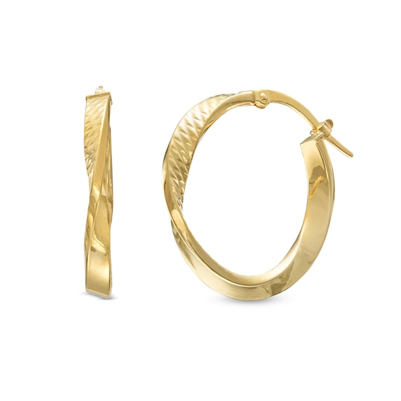 25mm Diamond-Cut and Polished Twisted Hoop Earrings in 10K Gold
