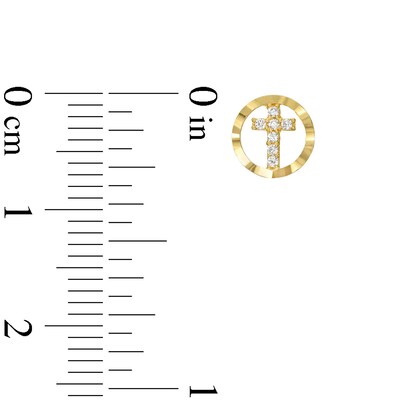 Cubic Zirconia Cross in Circle Stud Earrings in 10K Solid Gold