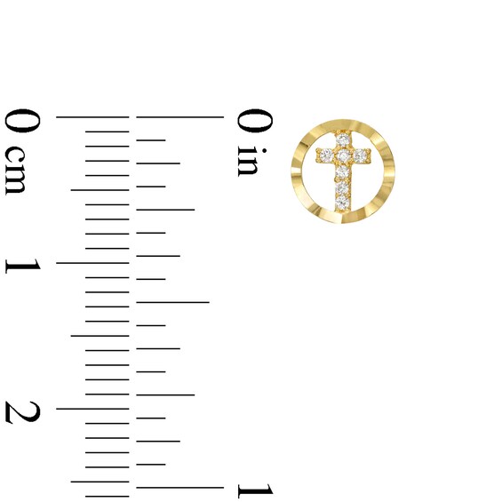 Cubic Zirconia Cross in Circle Stud Earrings in 10K Solid Gold
