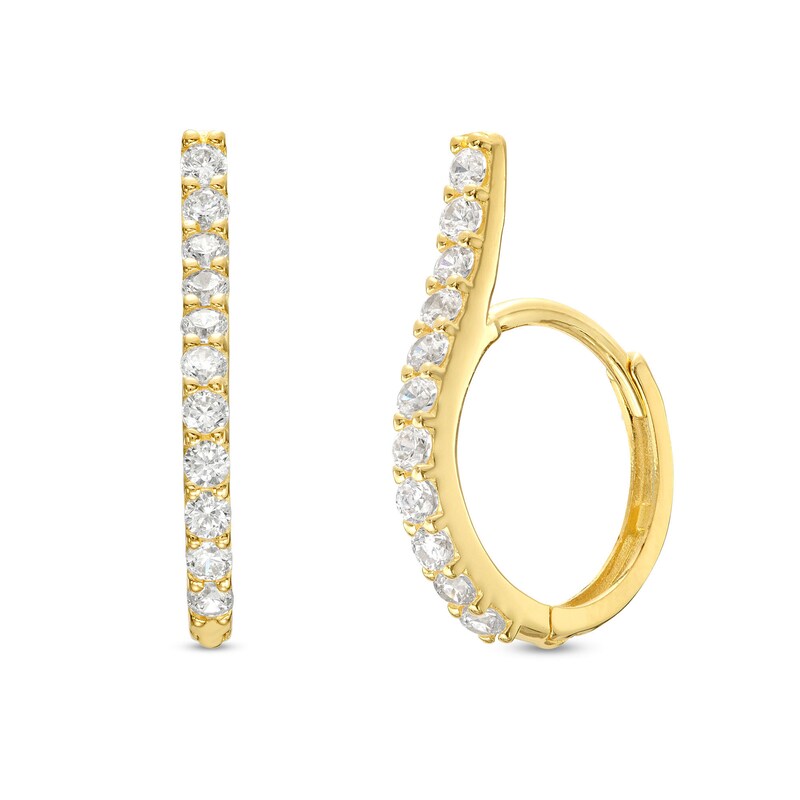 Cubic Zirconia Looped Huggie Hoop Earrings in 10K Solid Gold