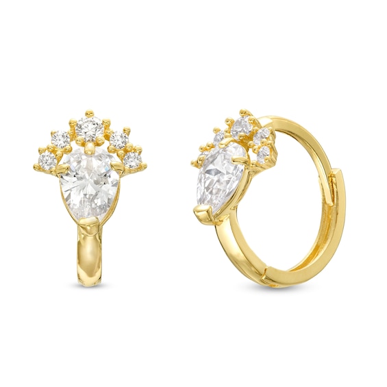 10K Solid Gold CZ Pear Center Huggies