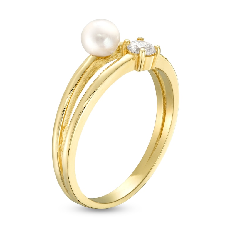 Main Image 2 of Cubic Zirconia and Freshwater Cultured Pearl Ring in 10K Gold - Size 7