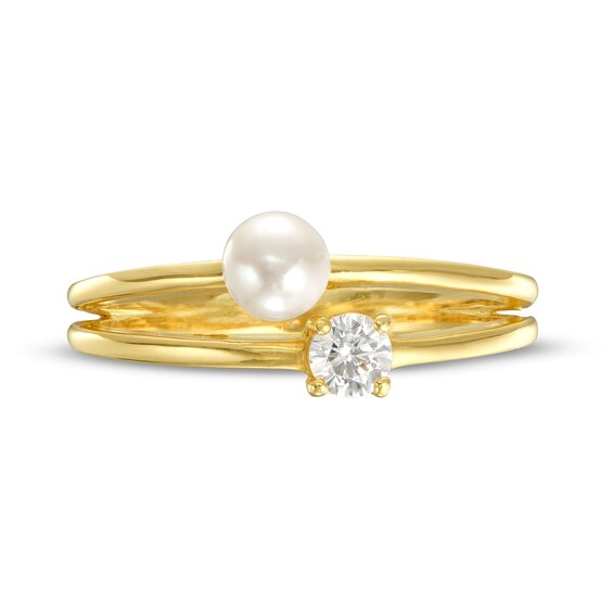 Cubic Zirconia and Freshwater Cultured Pearl Ring in 10K Gold - Size 7