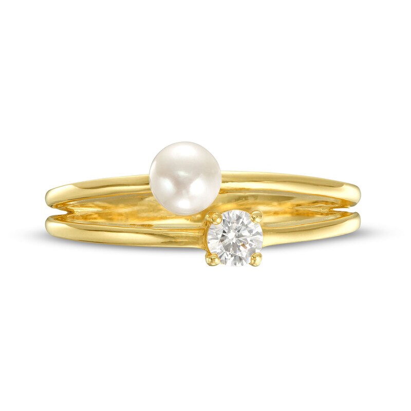 Main Image 3 of Cubic Zirconia and Freshwater Cultured Pearl Ring in 10K Gold - Size 7
