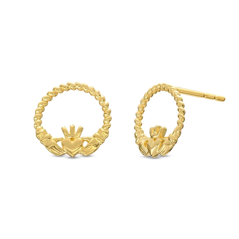 Claddagh Beaded Stud Earrings in 10K Solid Gold