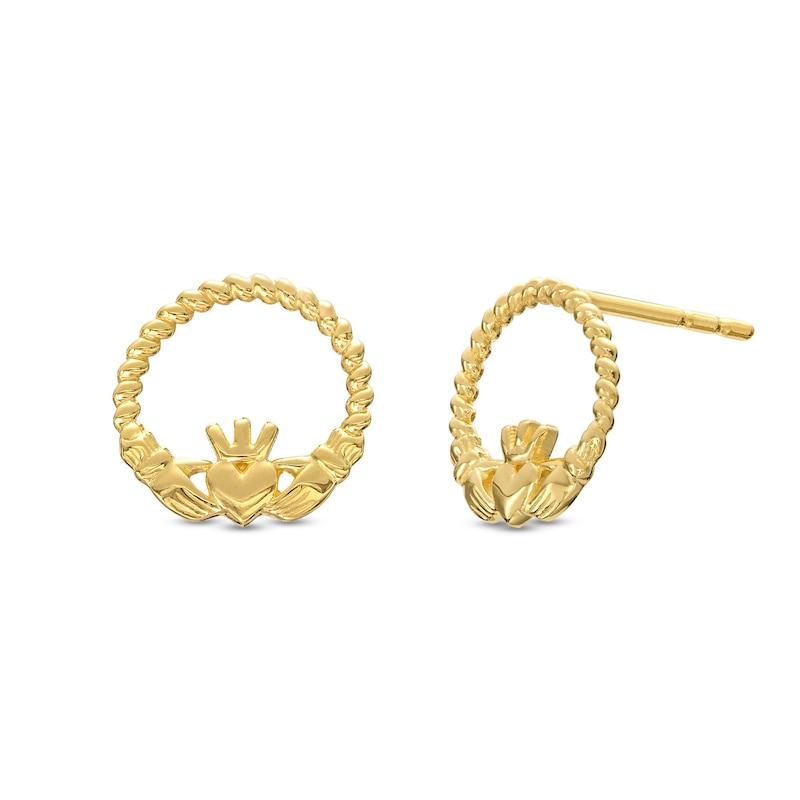 10K Gold Claddagh Beaded Studs