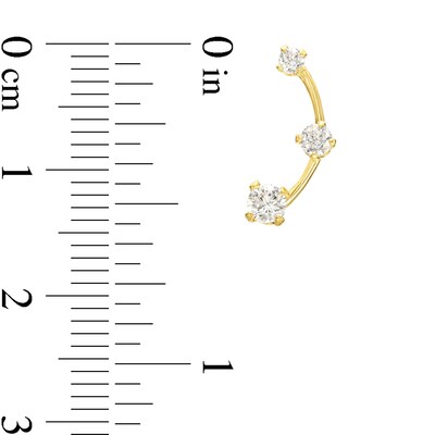 Cubic Zirconia Three Stone Climber Stud Earrings in 10K Solid Gold