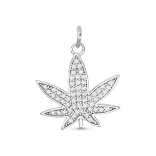 Sterling Silver CZ Pavé Herbal Leaf Necklace Charm