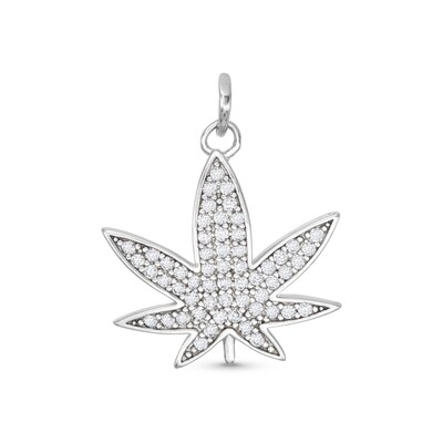 Sterling Silver CZ Pavé Herbal Leaf Necklace Charm