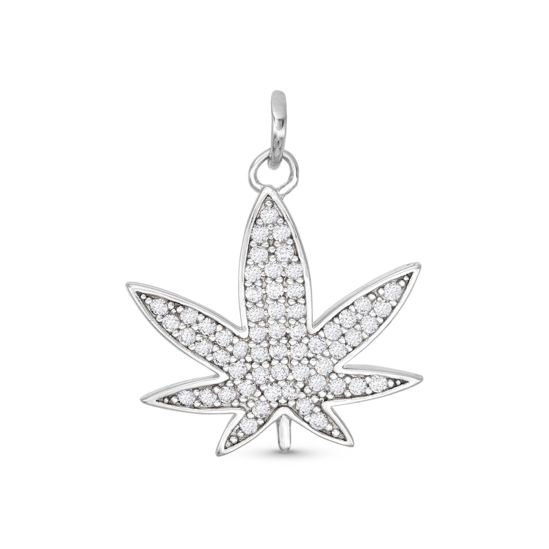 Sterling Silver CZ Pavé Herbal Leaf Necklace Charm