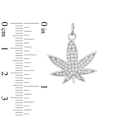 Sterling Silver CZ Pavé Herbal Leaf Necklace Charm