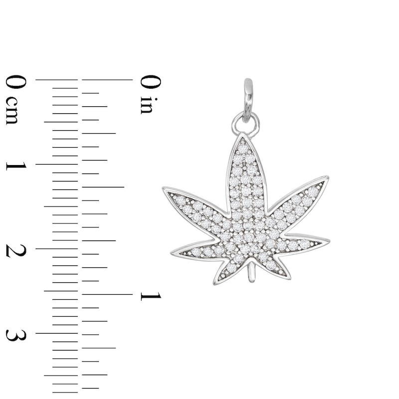 Main Image 2 of Sterling Silver CZ Pavé Herbal Leaf Necklace Charm