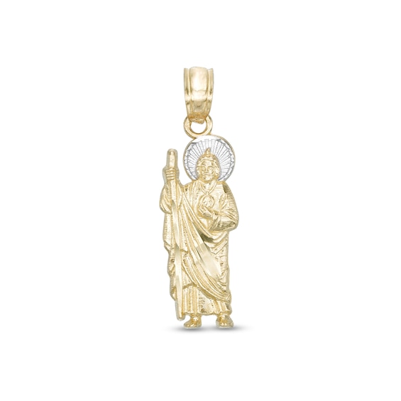 Small Saint Jude Two-Tone Necklace Charm in 10K Gold