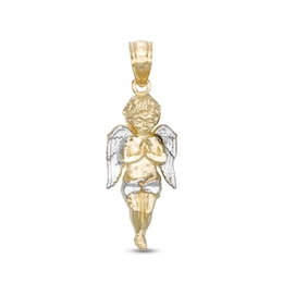Praying Angel Two-Tone Necklace Charm in 10K Gold