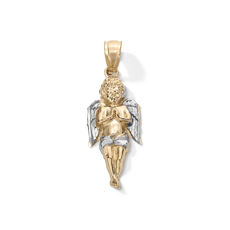 Praying Angel Two-Tone Necklace Charm in 10K Gold