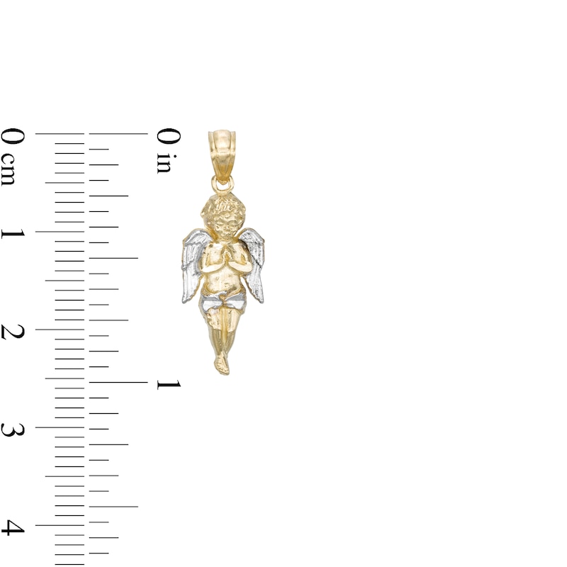 Praying Angel Two-Tone Necklace Charm in 10K Gold