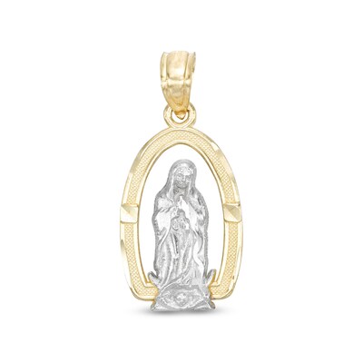 Small Open Frame Our Lady of Guadalupe Two-Tone Necklace Charm in 10K Gold