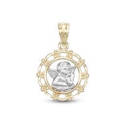 Guardian Angel Round Two-Tone Necklace Charm in 10K Gold