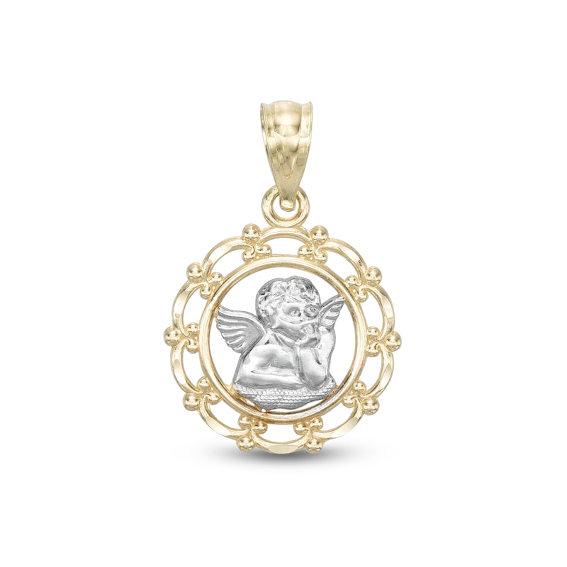 Guardian Angel Round Two-Tone Necklace Charm in 10K Gold