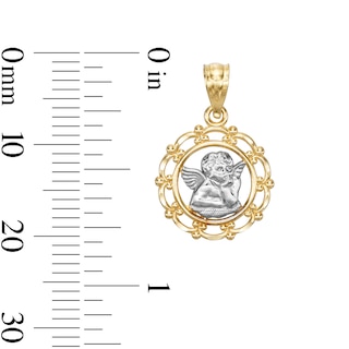 Guardian Angel Round Two-Tone Necklace Charm in 10K Gold