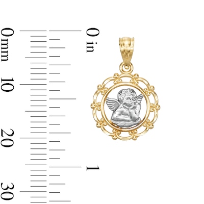 Guardian Angel Round Two-Tone Necklace Charm in 10K Gold
