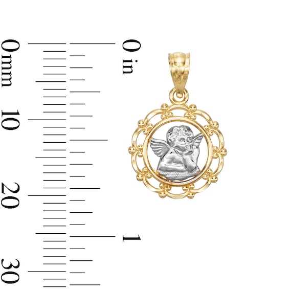 Guardian Angel Round Two-Tone Necklace Charm in 10K Gold