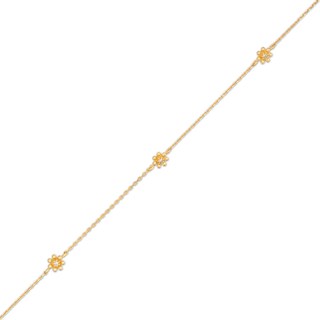 Cubic Zirconia Flower Station Chain Anklet in 10K Semi-Solid Gold - 10"