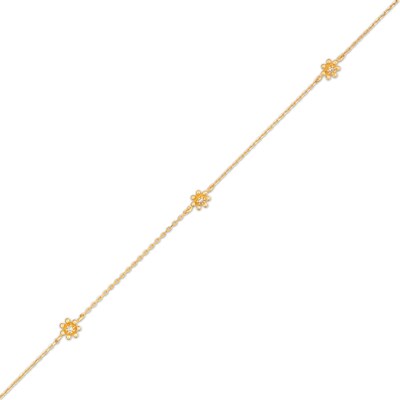 Cubic Zirconia Flower Station Chain Anklet in 10K Semi-Solid Gold - 10"