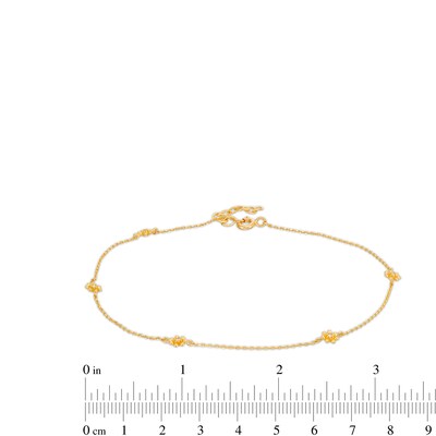 Cubic Zirconia Flower Station Chain Anklet in 10K Semi-Solid Gold - 10"