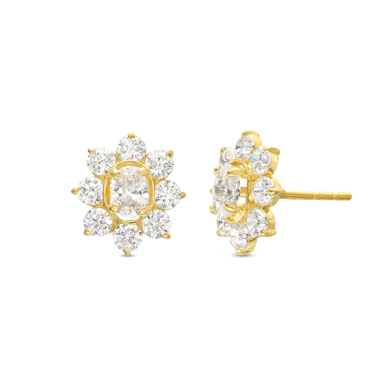 Cubic Zirconia Flower Shaded Stud Earrings in 10K Gold