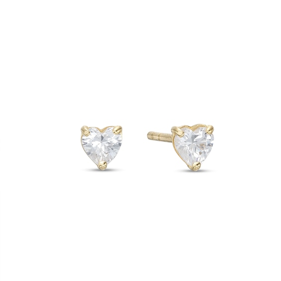 Cubic Zirconia Heart Stud Earrings in 10K Solid Gold