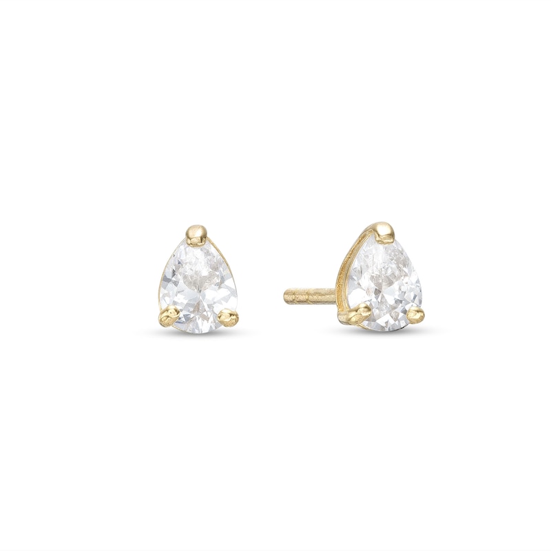 Cubic Zirconia Pear Stud Earrings in 10K Solid Gold