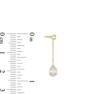 Cubic Zirconia Bezel Pear Dangle Chain Earrings in 10K Solid Gold