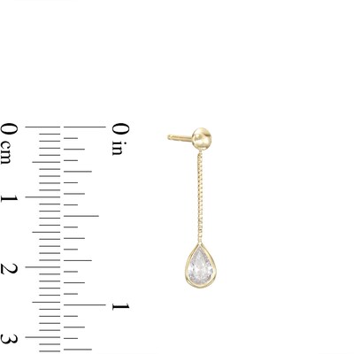Cubic Zirconia Bezel Pear Dangle Chain Earrings in 10K Solid Gold