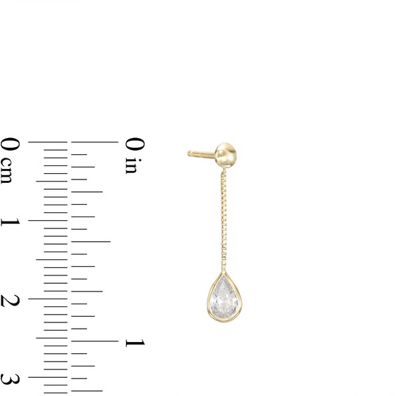 Cubic Zirconia Bezel Pear Dangle Chain Earrings in 10K Solid Gold