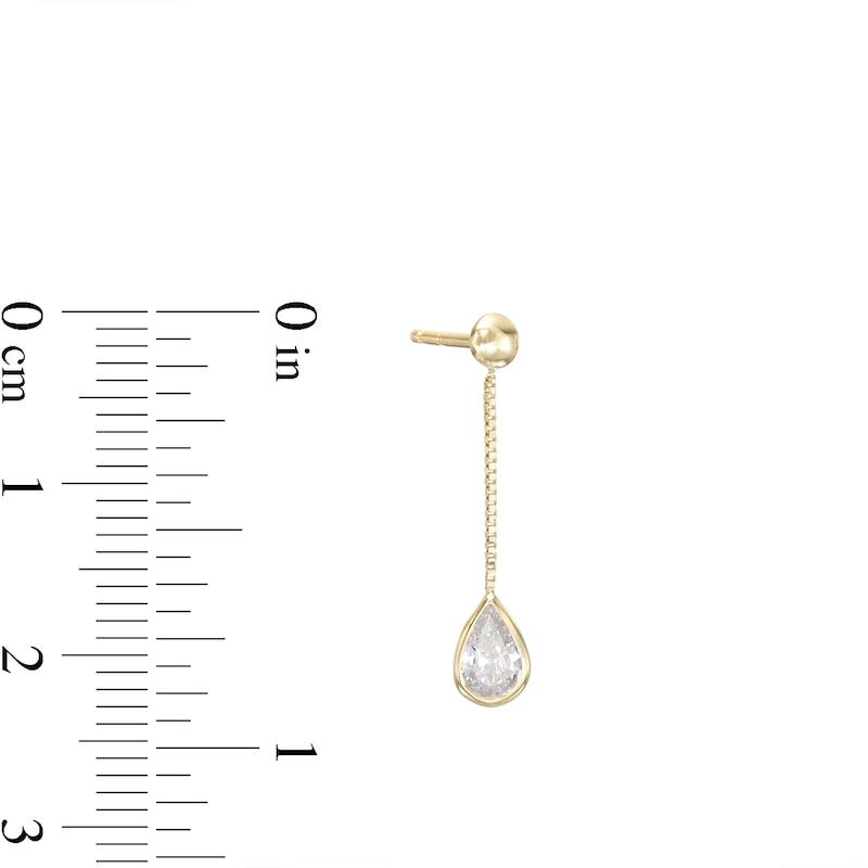Main Image 2 of Cubic Zirconia Bezel Pear Dangle Chain Earrings in 10K Solid Gold