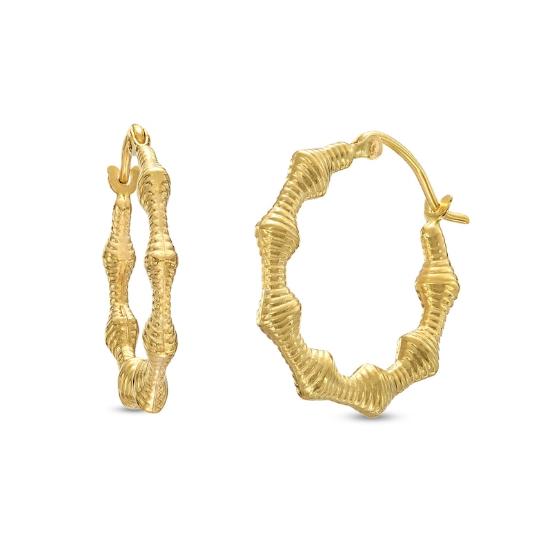 10K YELLOW GOLD HEART BAMBOO HOOPS -LARGE