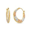 Thumbnail Image 1 of 17mm Stamped Tri-Tone Hoop Earrings in 10K Solid Gold