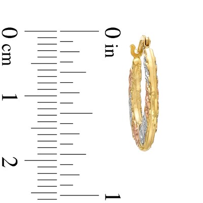 17mm Stamped Tri-Tone Hoop Earrings in 10K Solid Gold