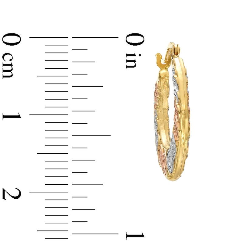 Main Image 2 of 17mm Stamped Tri-Tone Hoop Earrings in 10K Solid Gold