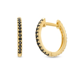 Cubic Zirconia Black and White Reversible Huggie Hoop Earrings in 10K Solid Gold
